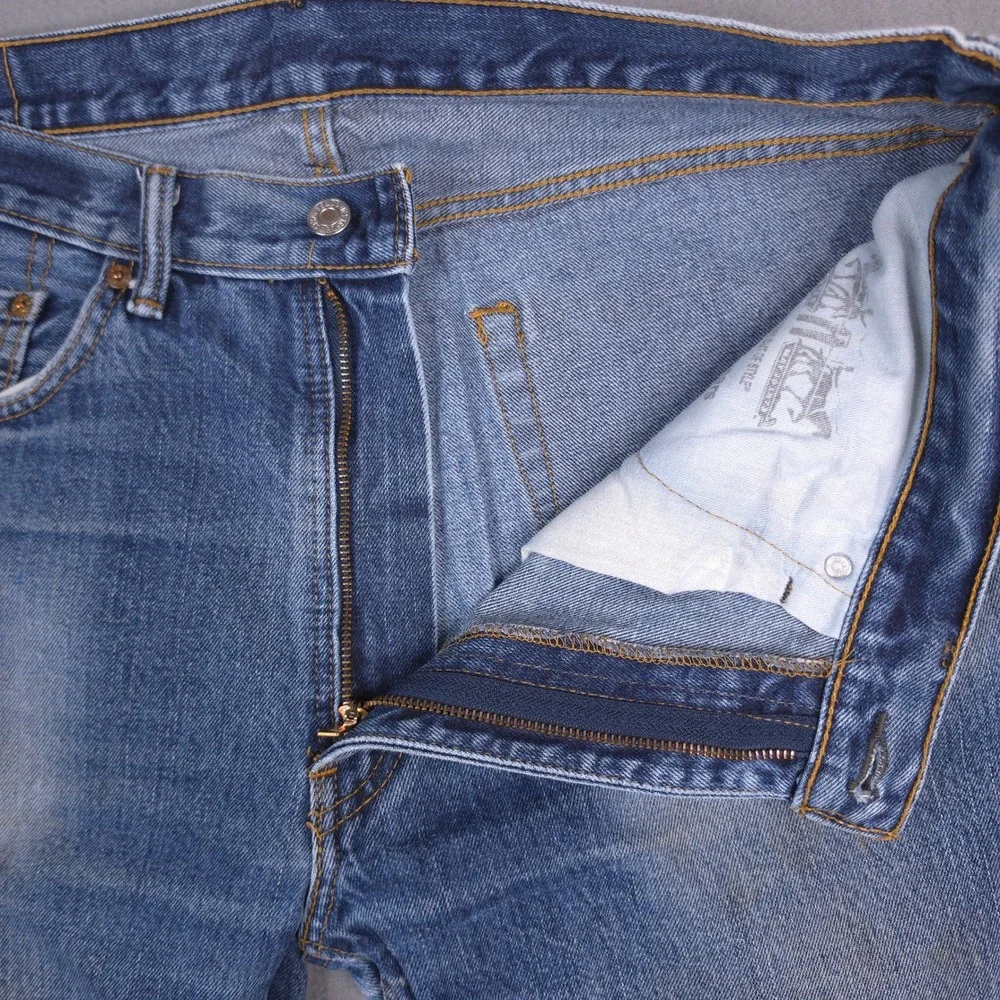 Levi's 505 Regular Fit Jeans Blue Denim 36x34 Distressed Faded Cotton Straight